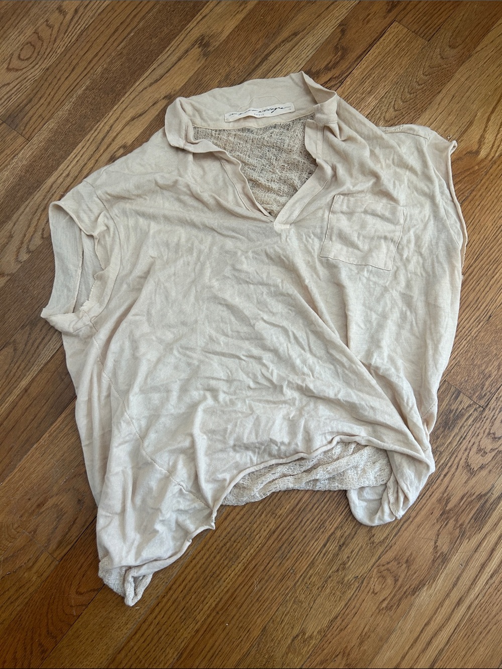 Raquel Allegra Beige Cotton Slub Polo Top
